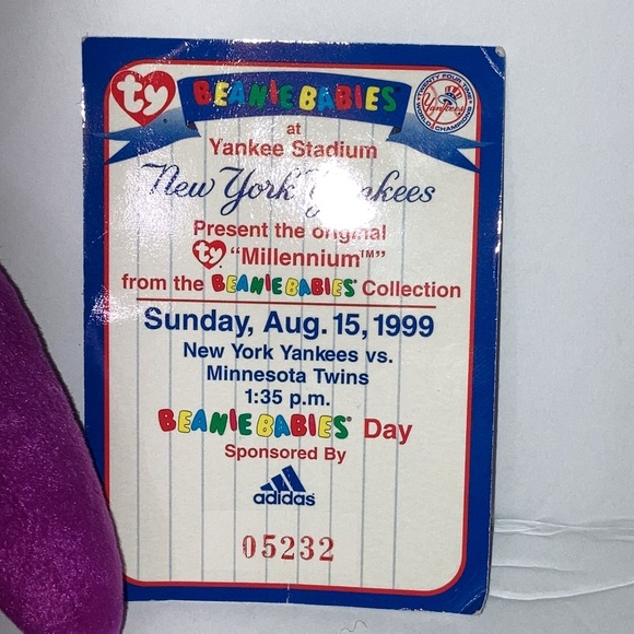 TY Beanie Baby MIllenium Bear W/card given out at The old Yankee Stadium in 1999 - Picture 2 of 9